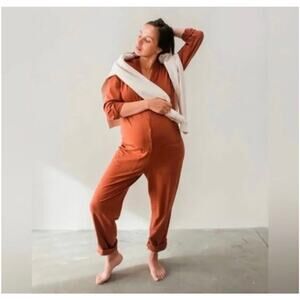 Storq Utility Jumpsuit Cotton Stretchy Long Sleeve Maternity Cinnamon 2 Small